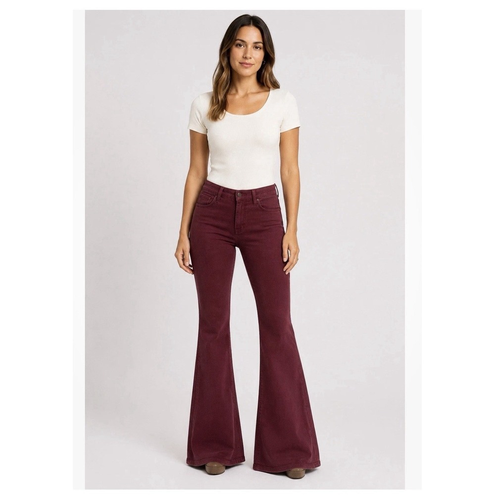 MOTHER High Waisted Weekender Skimp Jeans Sz 26 Play Date Burgundy Flare Frayed